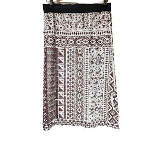 LAVISH Women's Brown Tribal Pattern A-Line Stretch Layered Knee Length Skirt - L